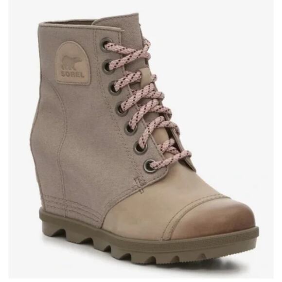 Sorel PDX Wedge Lace-Up Tan Leather & Coated Canvas Waterproof Boot Size 7.5 - Picture 1 of 10